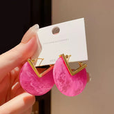 Marbled Resin Geometric V-Shape Drop Earrings